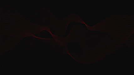 Abstract red wave particle technology on dark background.