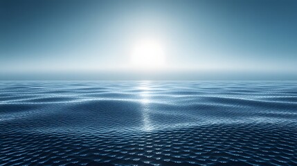 Calm ocean water under clear sky with the sun rising, tranquil sea surface with gentle ripples and reflections, peaceful maritime landscape at dawn