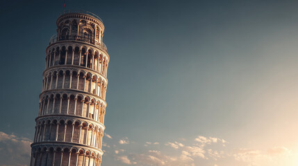 pisa leaning tower,  banner background with sunny sky