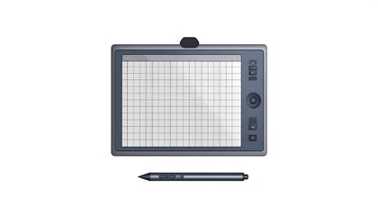 Flat lay of a graphic tablet and stylus