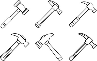 Set of hammer outline vector illustration line art