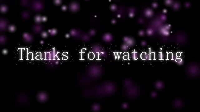 Animated end screen thanks video purple glowing particles elegant outro trailer template 4K UHD. Purple glowing particles animated thanks end screen closing credits video broadcast motion.