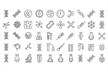 Vector Science Icons Set for Chemistry, Healthcare, and Genetic Experiment Projects