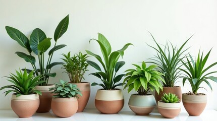 Obraz premium Lush green potted plants variety houseplants green leaves