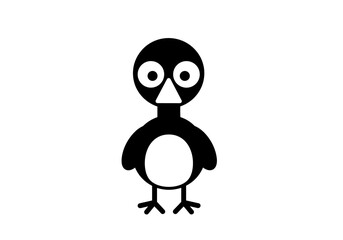 Adorable simple cartoon penguin character standing proudly with wide eyes and a small beak on a white background