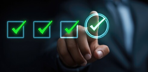 Hand selecting checkmark options on a digital interface