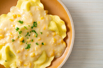 ravioli pasta with corn cheese sauce