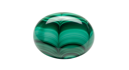 Closeup of a polished green malachite stone isolated on transparent background, a gemstone with a beautiful pattern and texture for jewelry