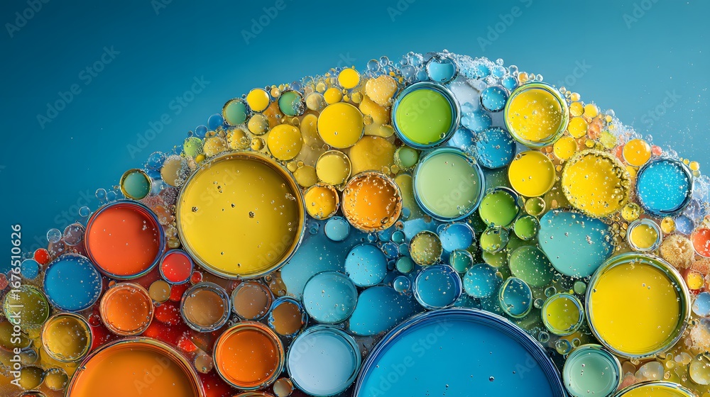 Poster vibrant circles of color, a mesmerizing display of oil and water, create a beautiful abstract patter