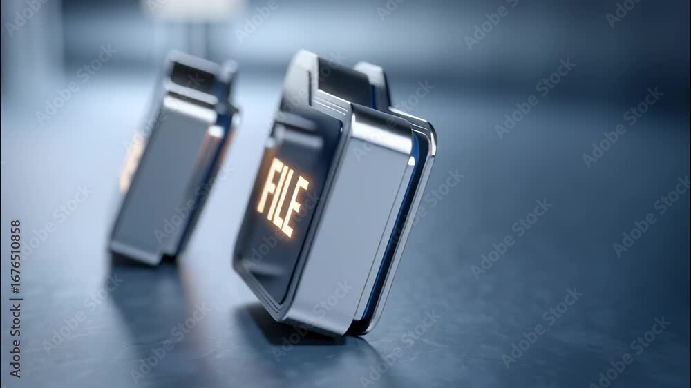 Aufkleber file folder icon glowing on dark digital background representing semiconductor technology for data s