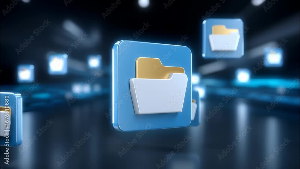 Poster file folder icon semiconductor digital data storage technology concept futuristic blue background gl