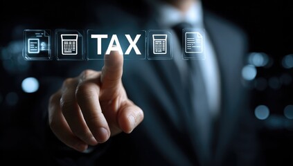 Businessperson touches a digital TAX interface