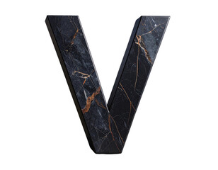 Dark textured letter v with intricate patterns isolated on transparent background