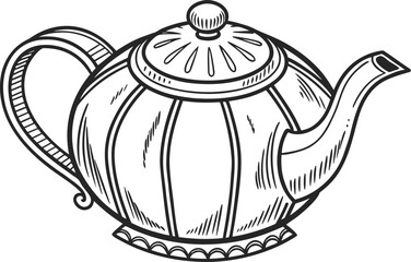 Classic Tea Pot Sketch Illustration. Handcrafted Tea Pot Line Drawing. Vintage Tea Pot Outline Artwork. Elegant Tea Pot Sketch Design. Tea Pot Icon in Simple Sketch Style. Tea Brewing Pot Sketch