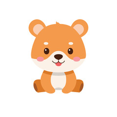Cute cartoon fox sitting with pink cheeks animal orange