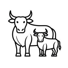 Line Art Illustration: Adult Cow and Calf, Simple, Clean, Agricultural Icon