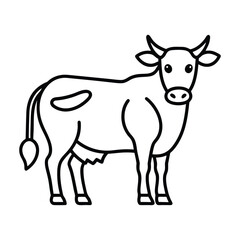 Simple Line Art Illustration of a Friendly Cow, Farm Animal, Black and White, Cartoon Style