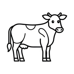 Friendly Cartoon Cow Illustration: Black Line Art, Farm Animal Graphic