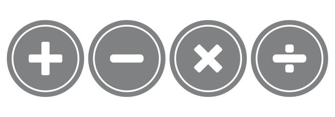 Four basic mathematical operation symbols plus minus multiply and divide. Round plus and minus icons set. eps 10