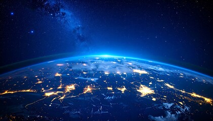 Obraz premium Earth at night, seen from space, with the Milky Way