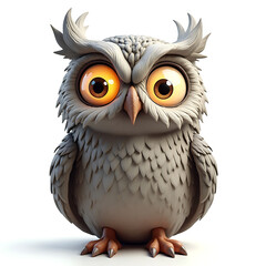 Fototapeta premium Adorable cartoon owl with big eyes isolated on white background illustration