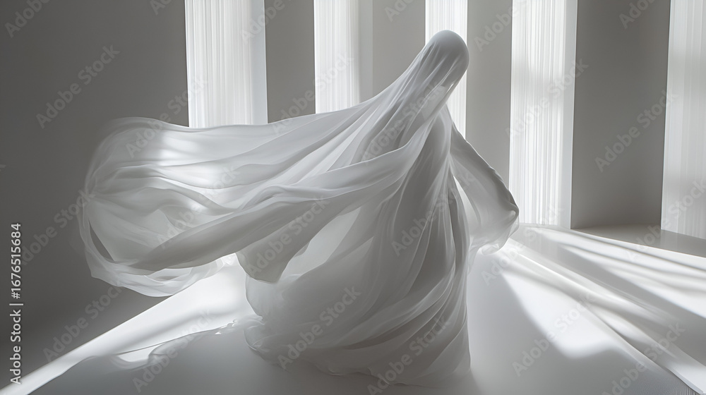 Aufkleber a flowing, ethereal figure draped in sheer fabric dances with light and shadow, creating a mesmerizi