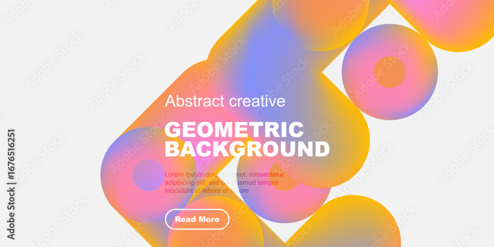 Aufkleber vibrant geometric shapes overlap, creating colorful abstract background. text promotes further explo