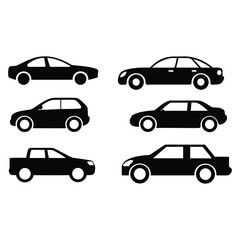 Car Silhouette Icon Set –  Different Vehicle Styles Side View