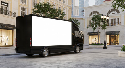 blank billboard on the street, Black Truck with Blank Advertising Screen,
