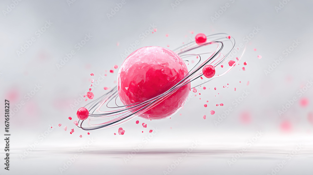 Aufkleber atom, 3d animated atom structure with electron paths illustration.