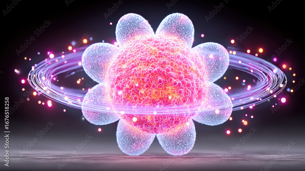 Aufkleber atom, 3d animated atomic structure with electron paths.