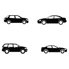 Car Silhouette Icon Set – 8 Different Vehicle Shapes Front and Side Views