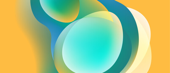 Abstract composition featuring overlapping circles, gradients, warm yellow background. Soft hues create fluid, modern visual effect.