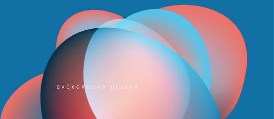 Abstract overlapping circles, vibrant colors, blue background. Modern design element, smooth gradients, dynamic composition.