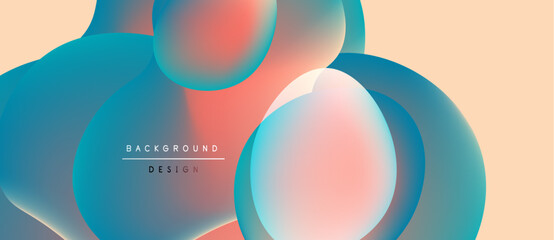 Abstract fluid shapes overlap. Peach, turquoise, coral hues blend. Minimal text reads background design. Modern, vibrant composition.