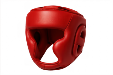 Red boxing headgear protecting against injury on transparent background