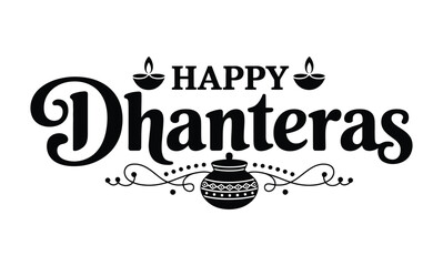 Happy dhanteras festival celebration with decorative elements and pot silhouette