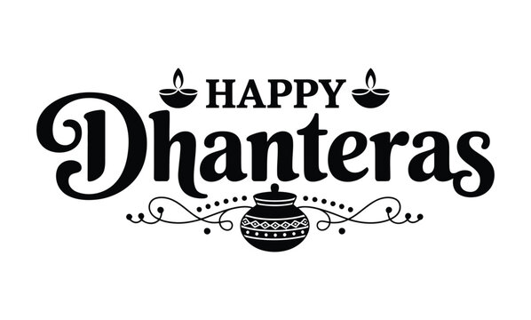 Happy dhanteras festival celebration with decorative elements and pot silhouette
