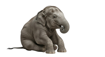 A huge gray elephant with big tusks and a long trunk is standing on a transparent background