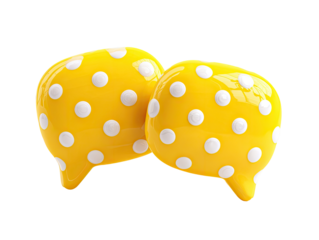 Two yellow speech bubbles with white polka dots