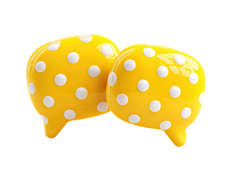 Two yellow speech bubbles with white polka dots