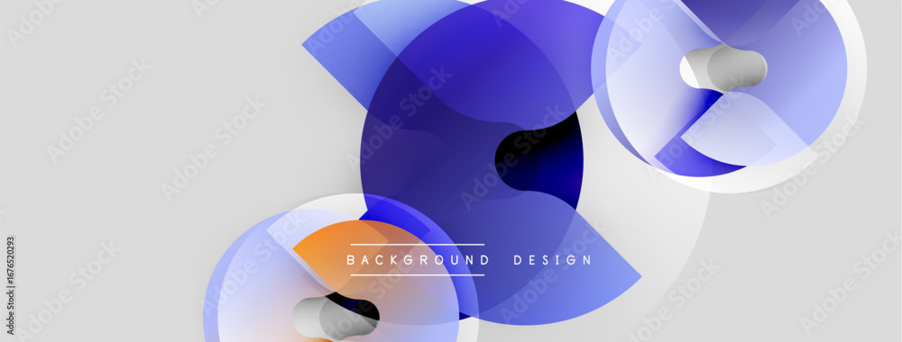 Poster abstract geometric shapes overlap, creating dynamic blue, white gradients. minimalist design with te