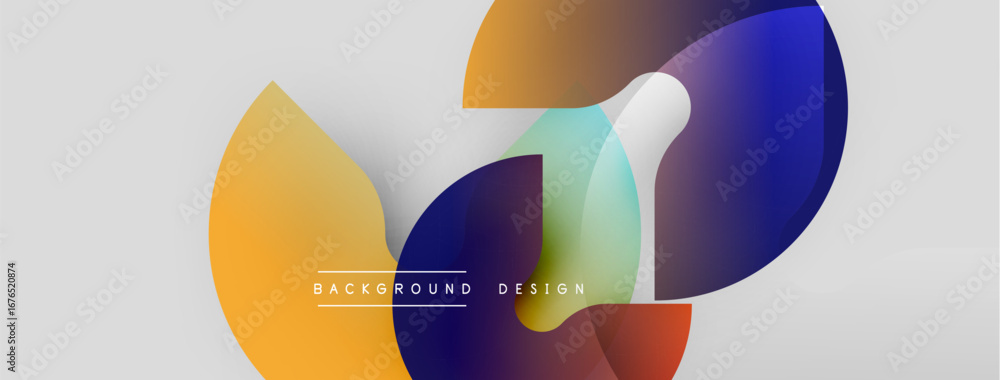 Poster Abstract geometric shapes overlap, creating vibrant color gradients. Modern design elements suggest fluidity, innovation, dynamic composition.