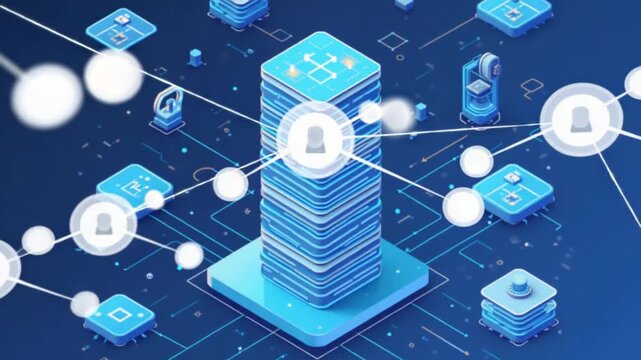 Simplified blockchain depicted through stylized geometric shapes, offering a modern and abstract representation of decentralized technology.