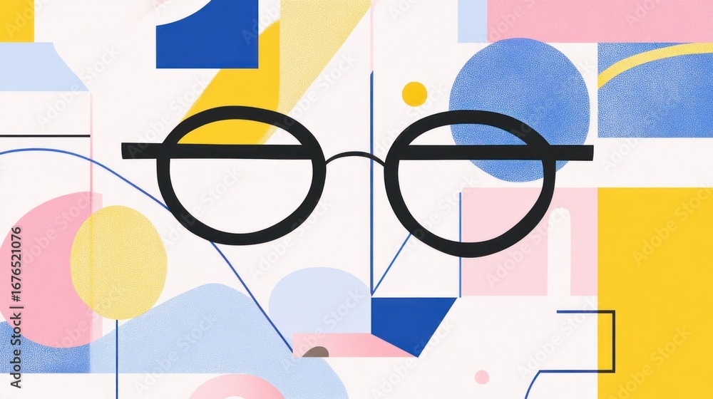 Poster Modern abstract portrait with glasses, combining geometric shapes and a minimalist style creating
