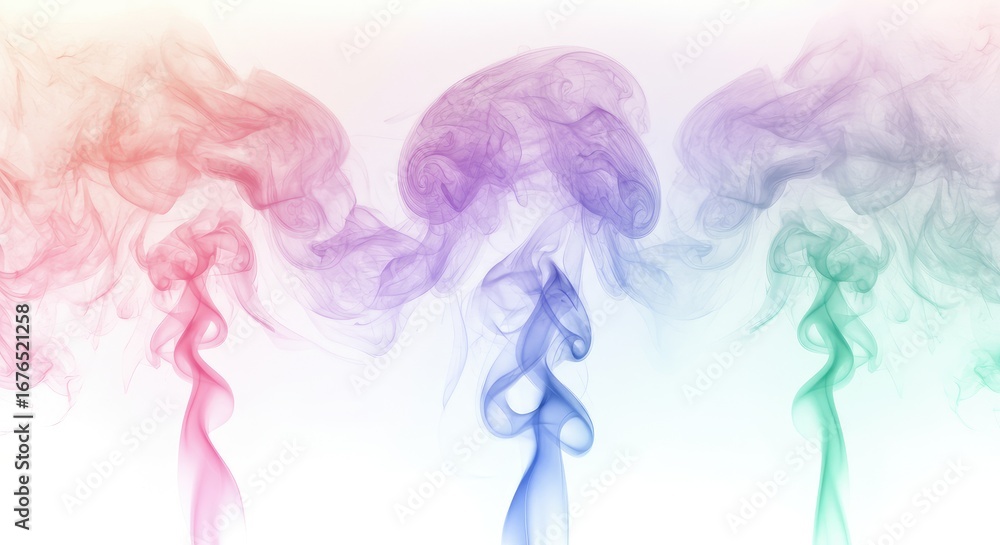 Poster abstract multicolored smoke patterns on a white background