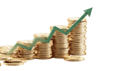 Stacked coins with an upward trend graph