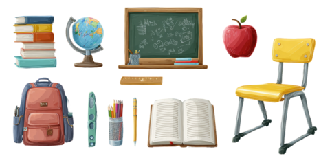 School supplies arranged in a display