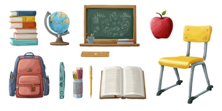 School supplies arranged in a display