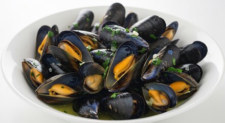 Moules juteuses brillantement present�es lumi�re naturelle douce. AI Generated